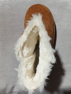 Women’s Faux-Suede Slip-On Bootie with Cream Faux-Fur Lining - Brown
